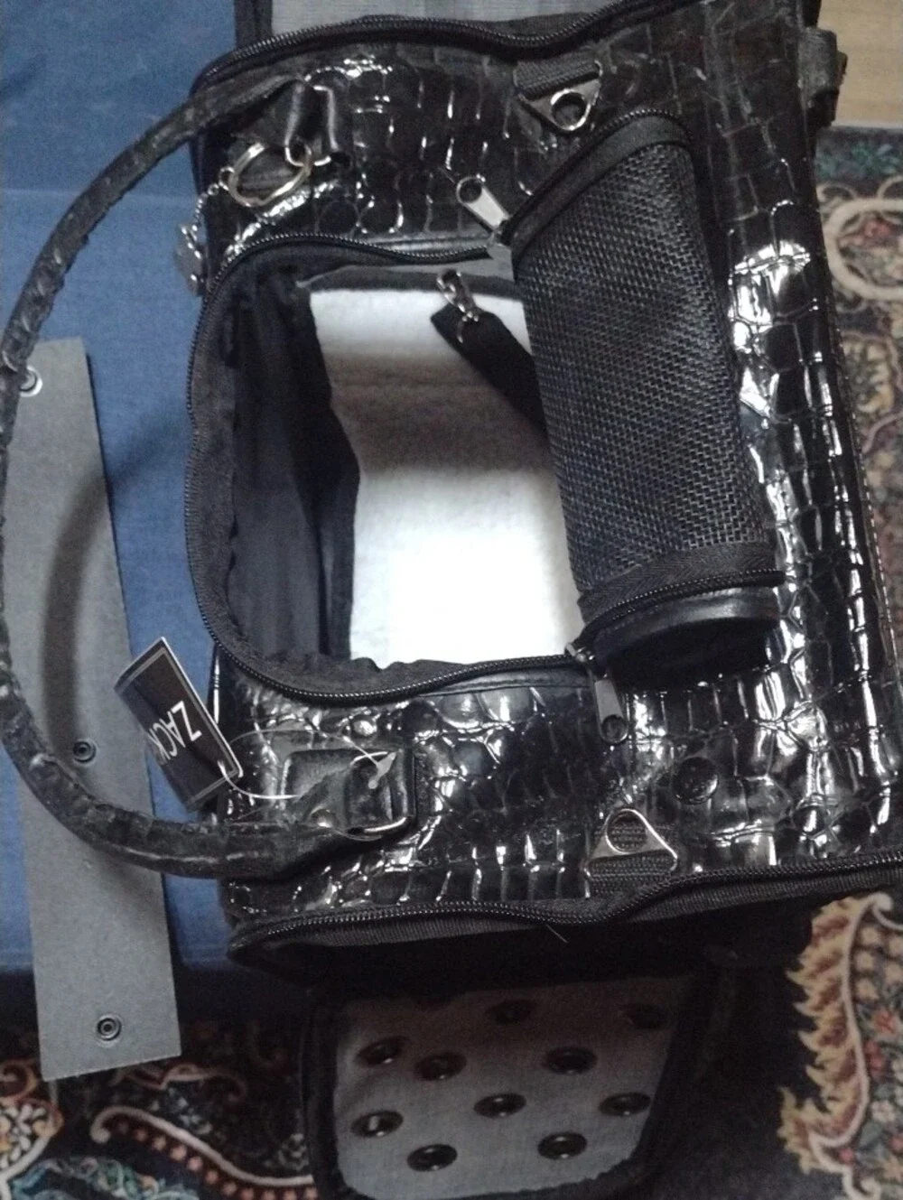 Zack & Zoey Black Faux Croc Pet Carrier
